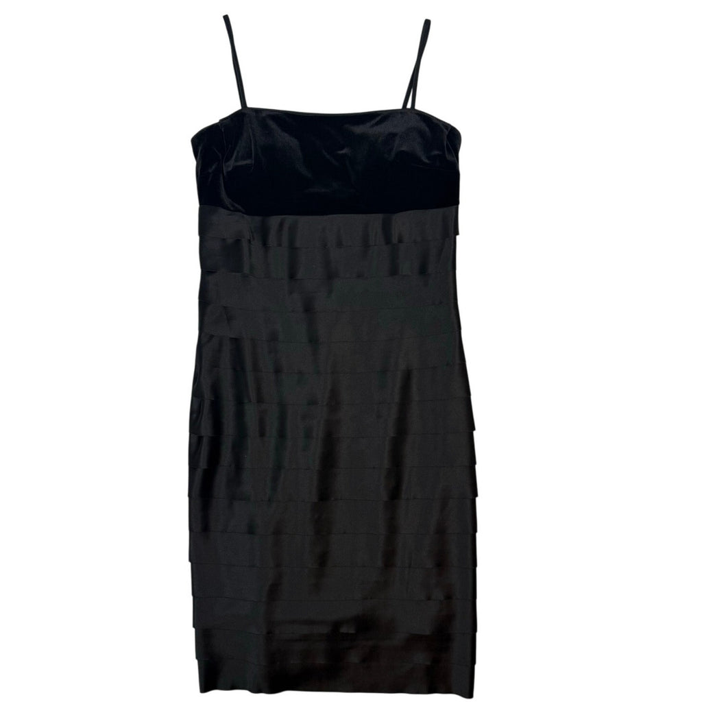 Vintage Y2K Alex Evenings Black Velvet Satin Tiered Cocktail Dress Women's 8