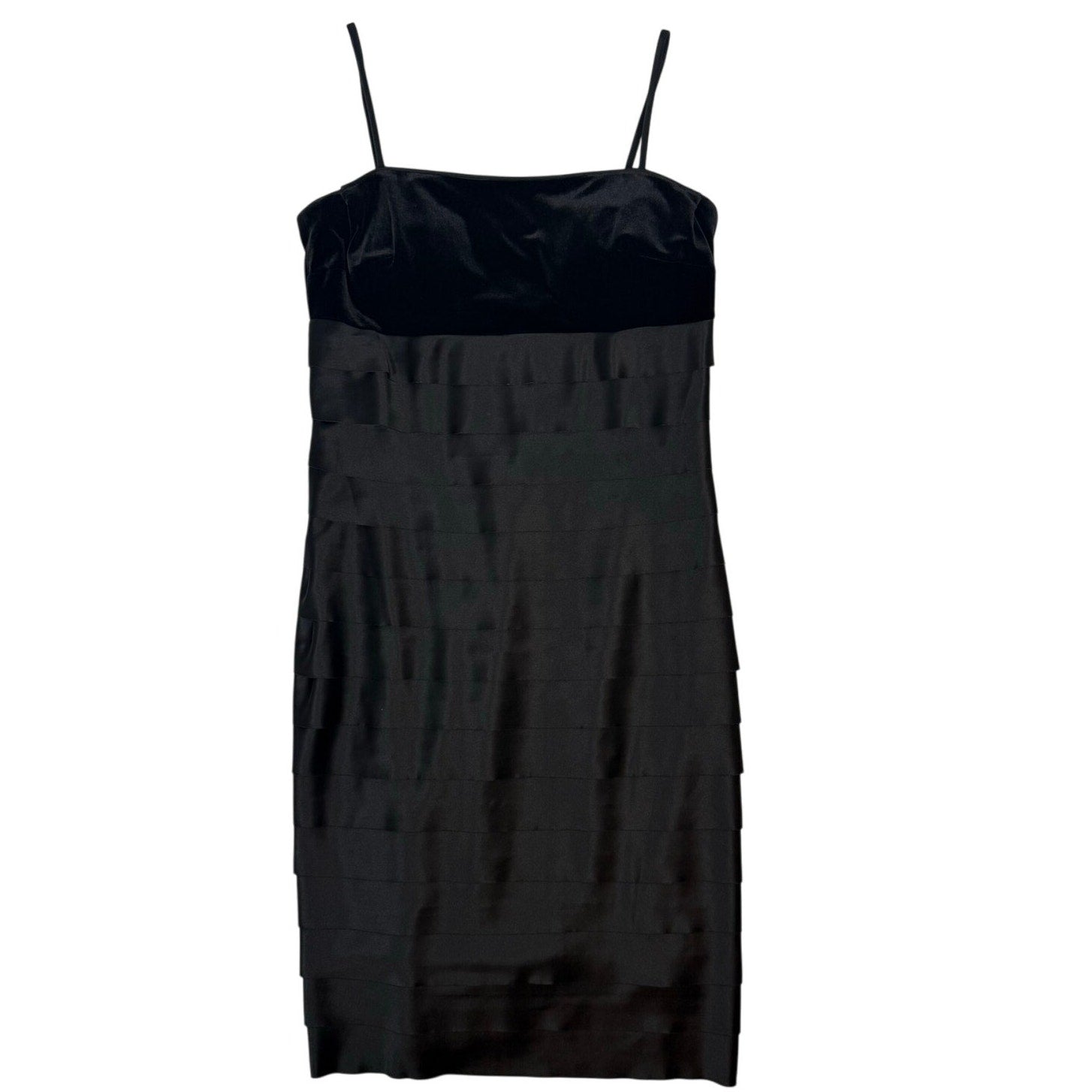 Vintage Y2K Alex Evenings Black Velvet Satin Tiered Cocktail Dress Women's 8