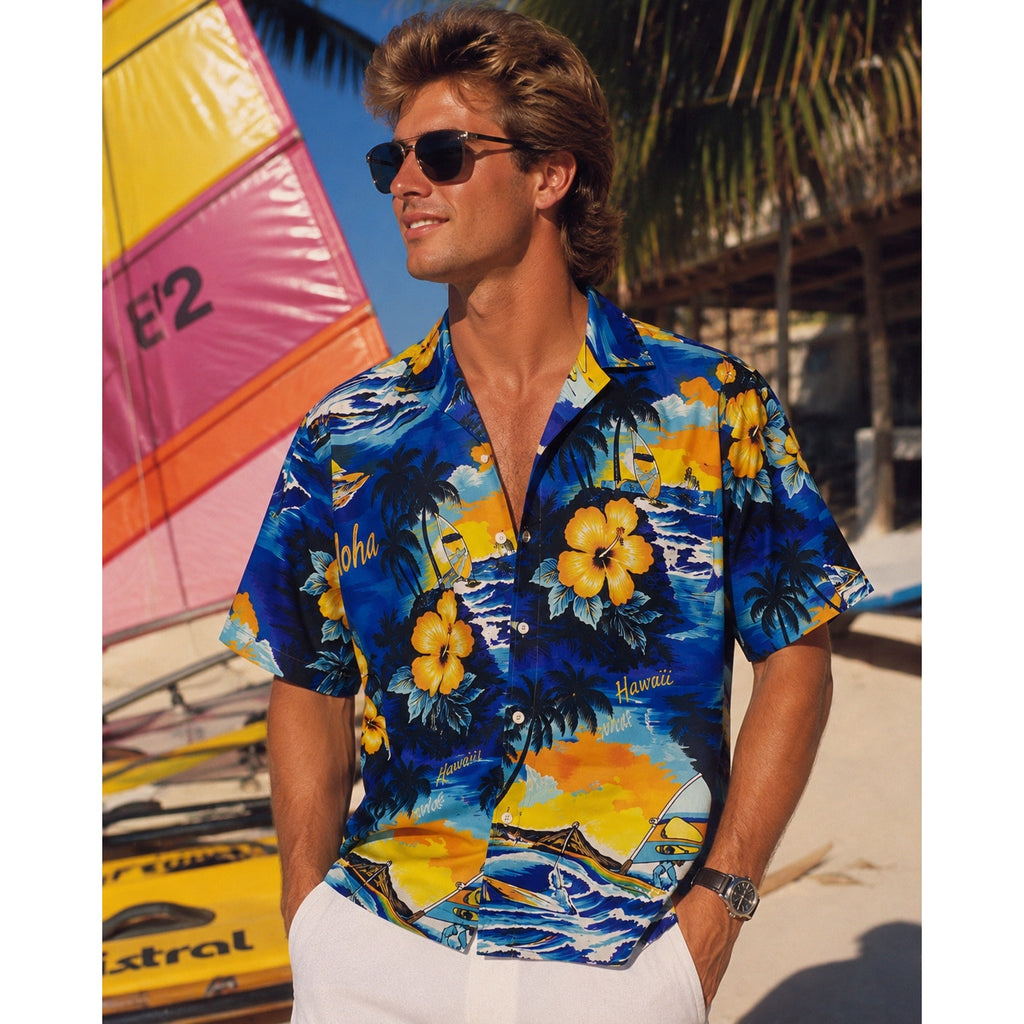Vintage 80s Kalena Hawaii Aloha Surf Windsurf Floral Shirt Men's Medium
