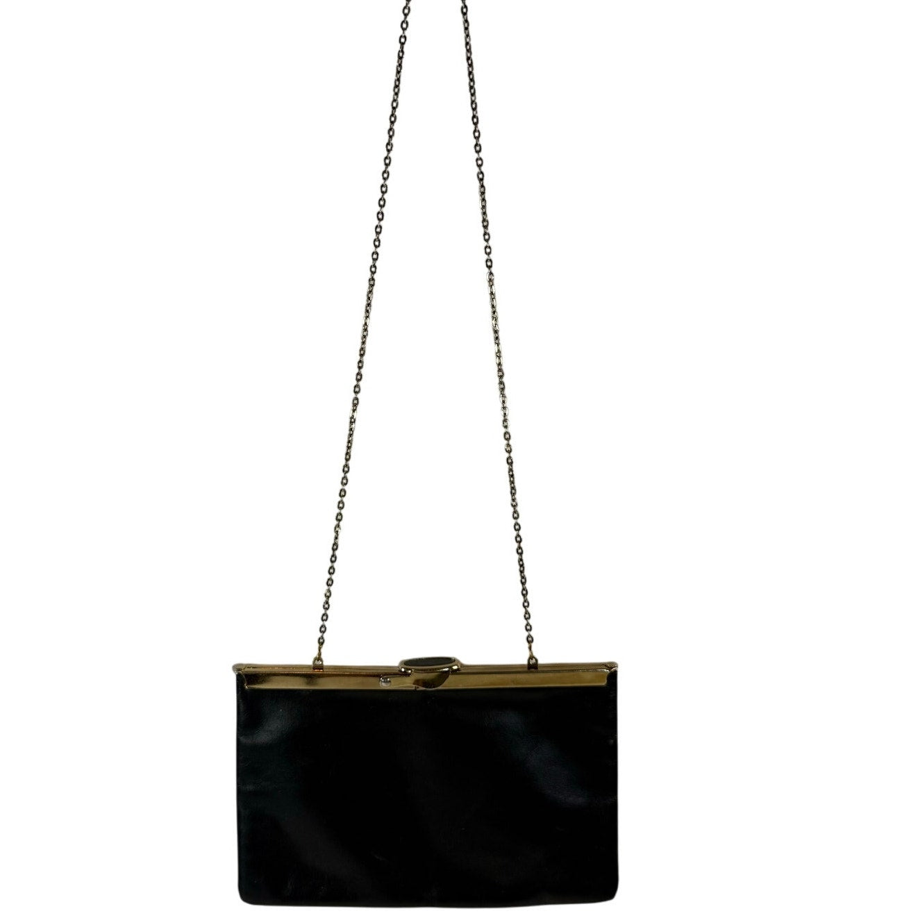 Vintage 60s Etra Navy Leather Clutch Purse w/ Gold Chain Strap