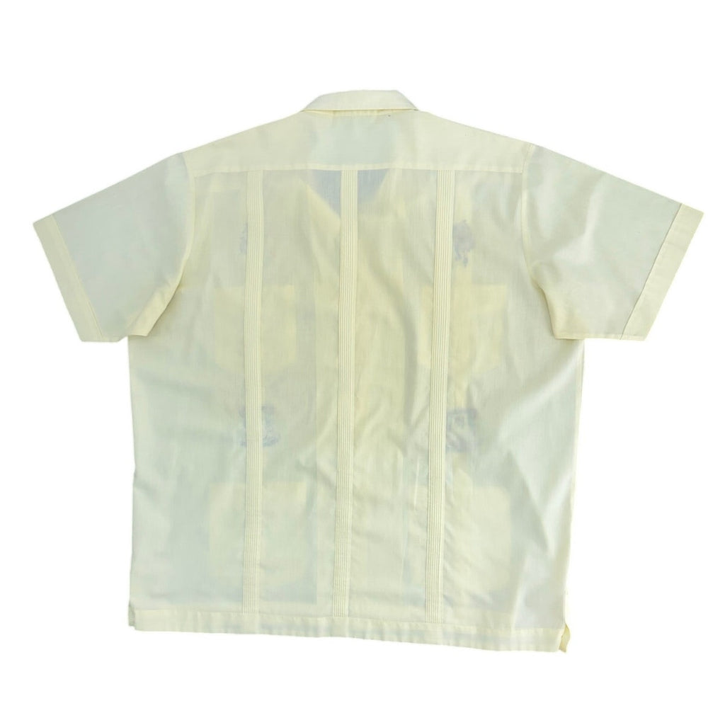 Vintage 90s ROJ Jester Embroidered Camp Shirt Mens XL Yellow Button Front