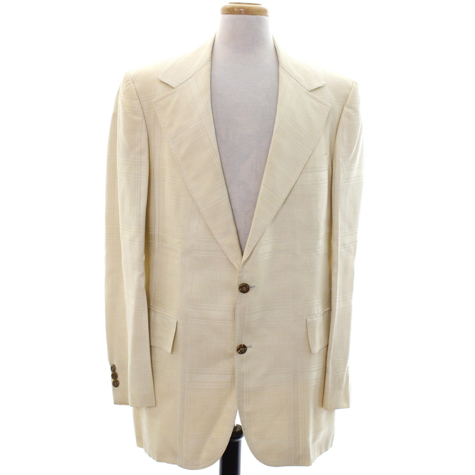 Vintage 70s Countess Mara Ivory Silk Shantung Sport Coat Blazer 44R