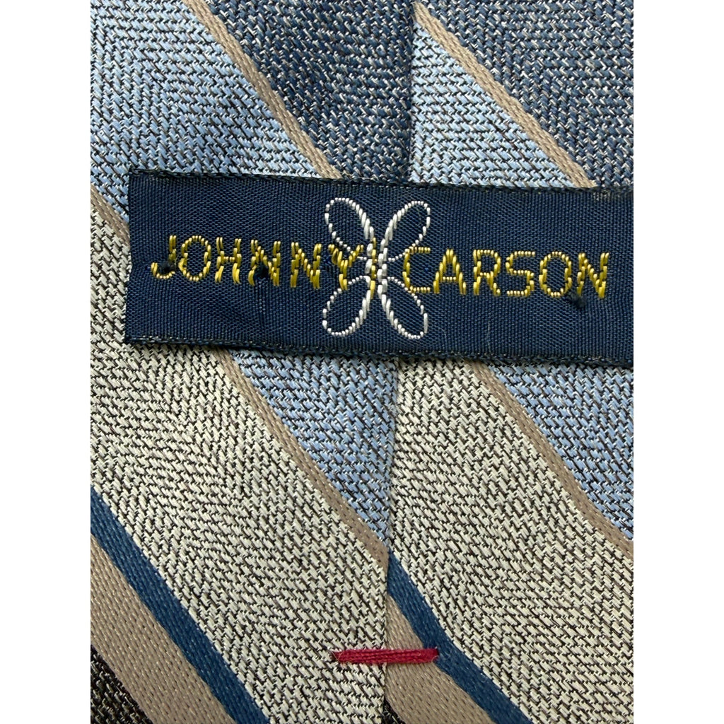 Vintage 80s Johnny Carson USA Striped Necktie Blue Gray Polyester Tie