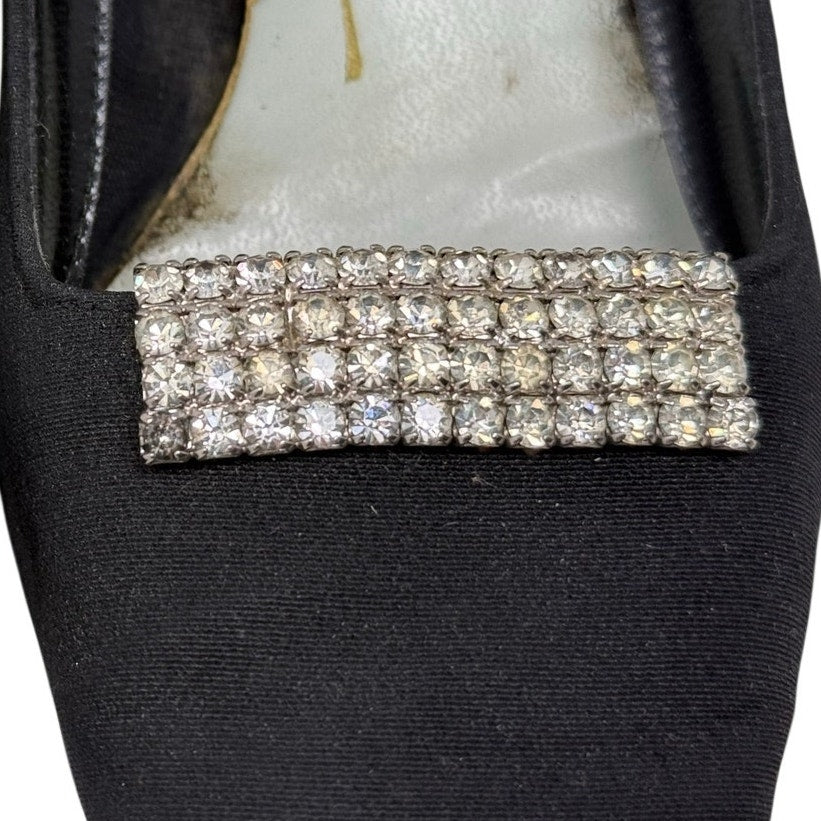 Vintage 60s Women's 5 Flirtations Black Rhinestone Pump Heels Narrow Fit