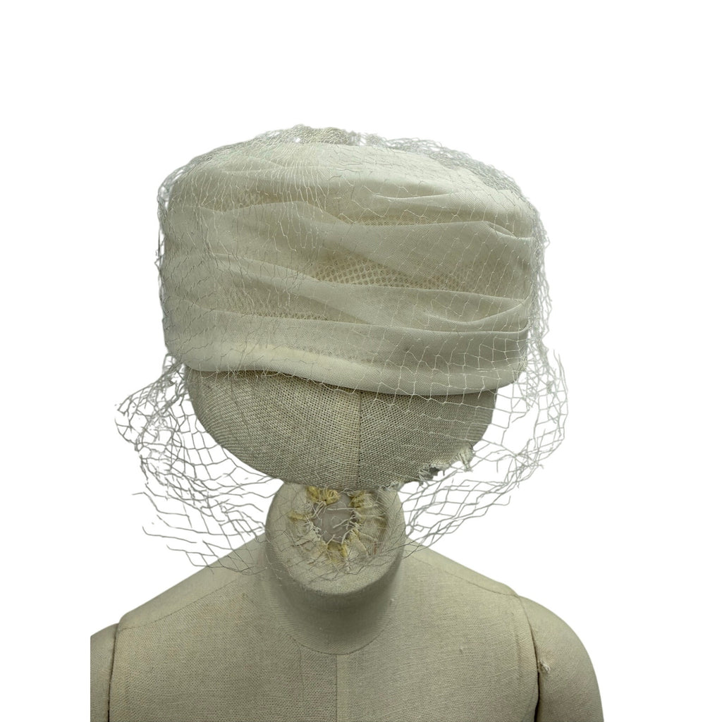 Vintage 1960s White Pillbox Hat Veil Union Label Wedding Formal
