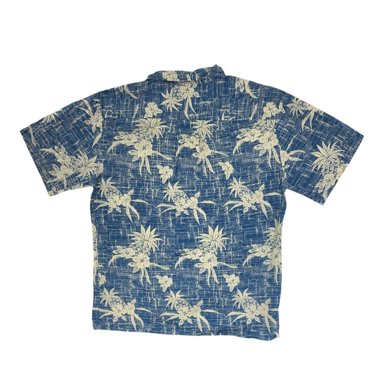 Vintage 90s Palmwave Hawaiian Shirt Blue Floral Cotton Camp Shirt Men's Large