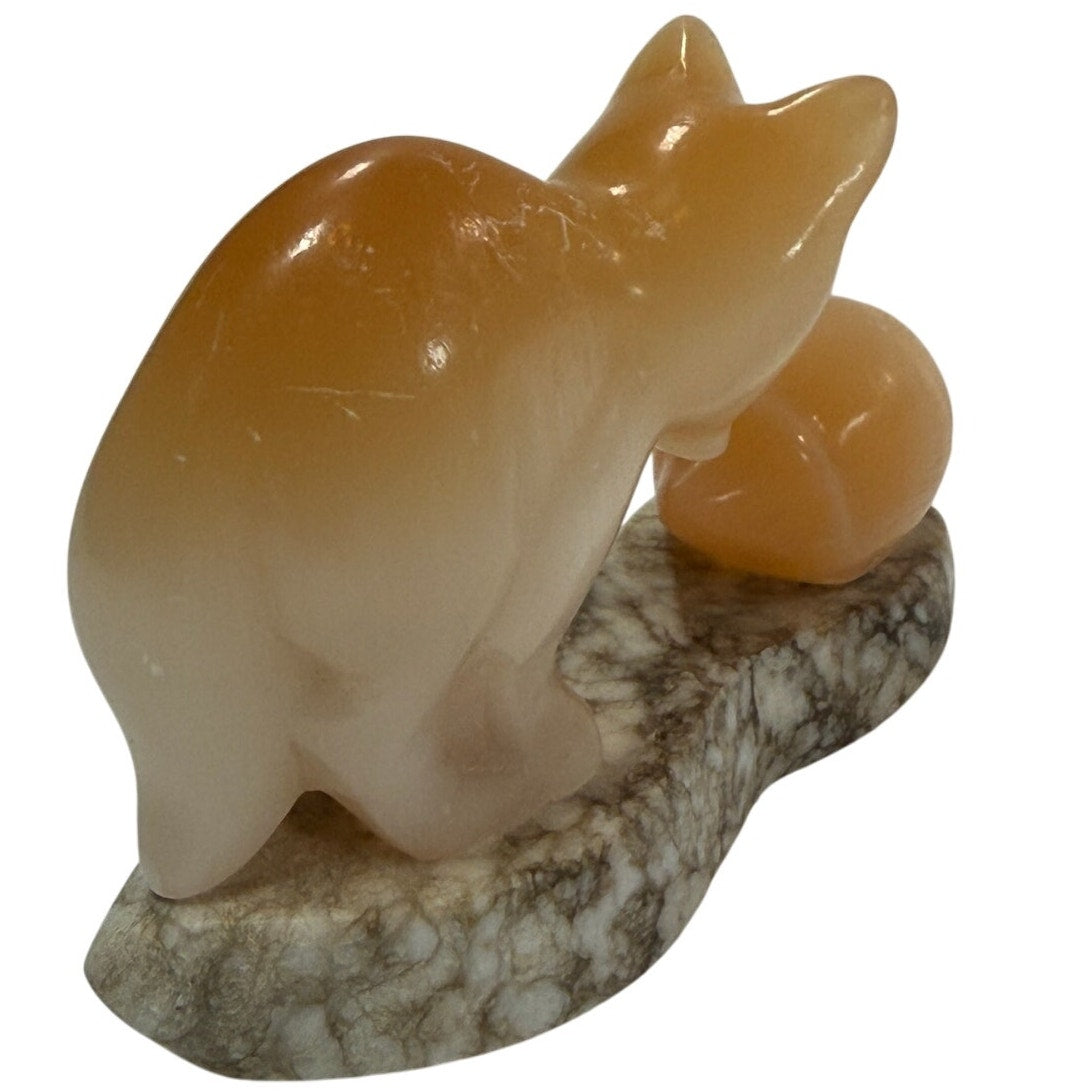 Decor 60s Stone Fox & Hedgehog Figurine on Granite Base