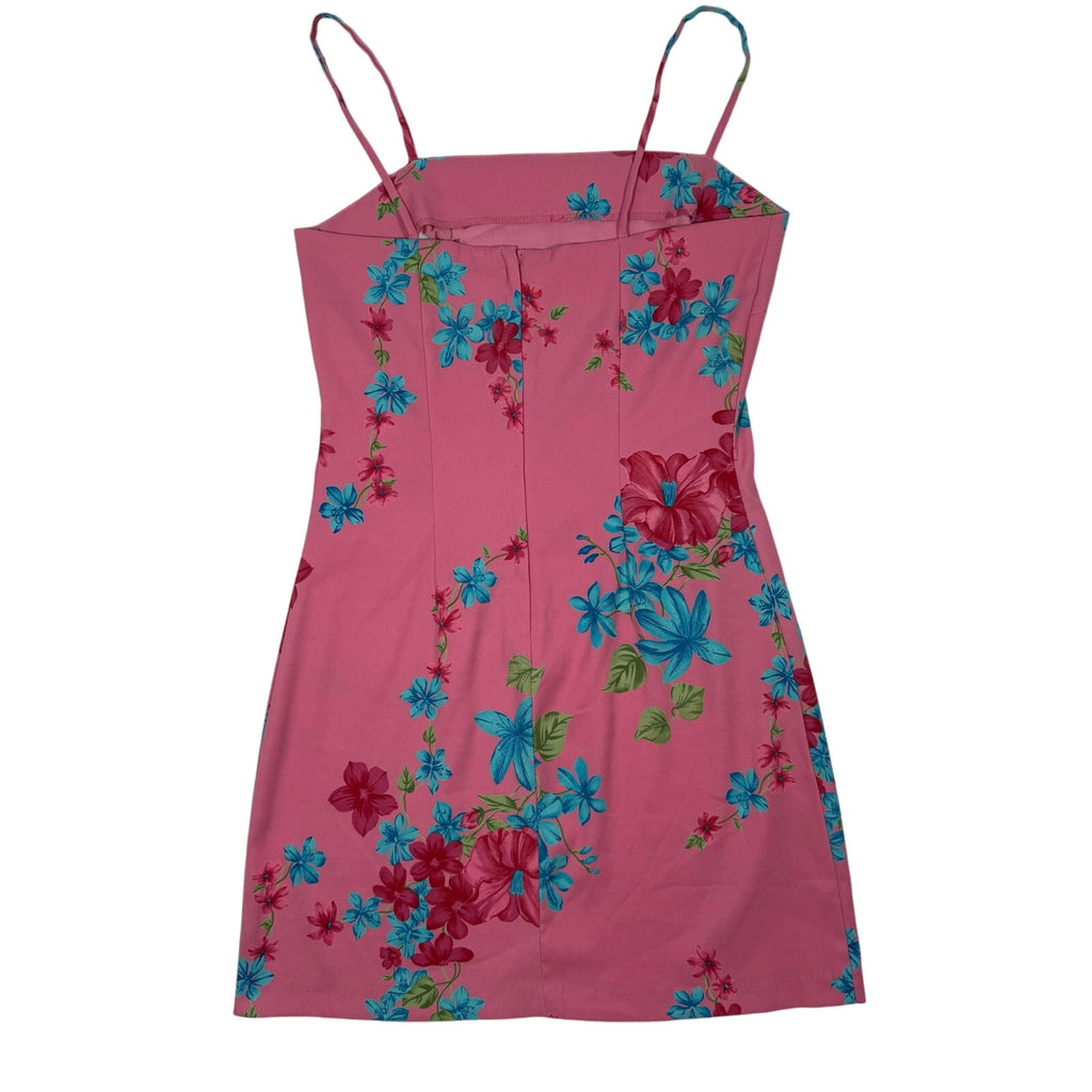 Vintage 90s Women's 9 Byer Too Pink Floral Slip Mini Dress Spaghetti Strap USA