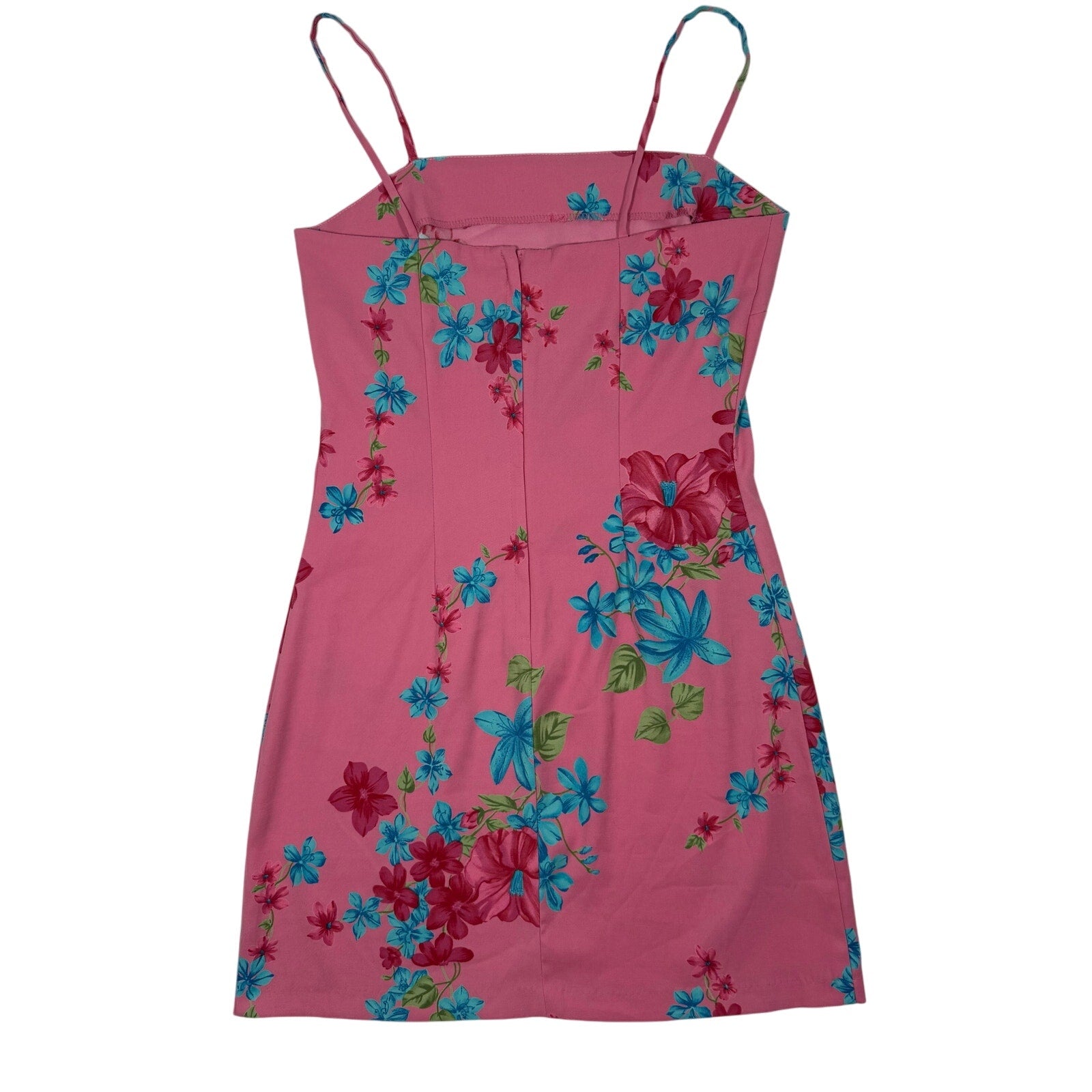 Vintage 90s Women's 9 Byer Too Pink Floral Slip Mini Dress Spaghetti Strap USA