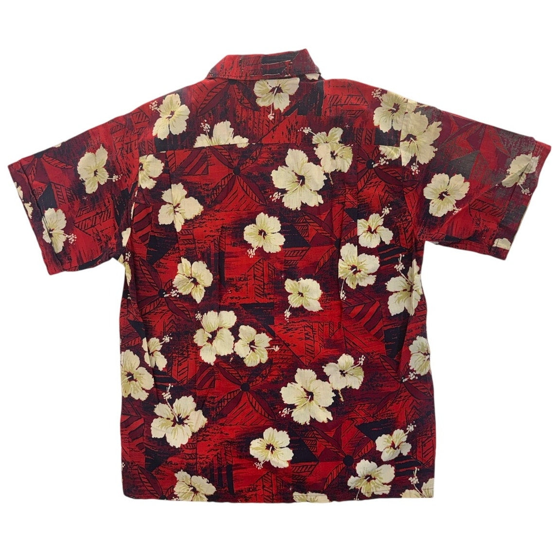 Vintage 80s Red Hawaiian Floral Camp Shirt Men's Cotton Button Front Large