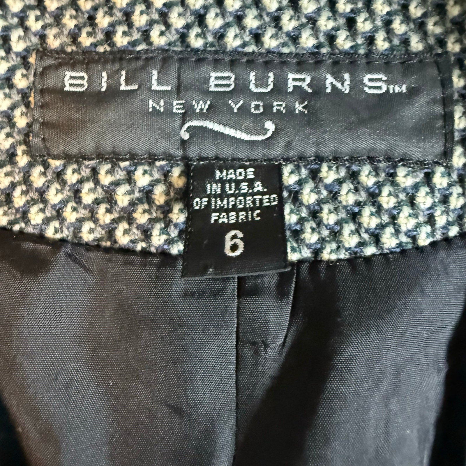 Vintage 90s Bill Burns NY Women’s 6 Herringbone Wool Cashmere Tweed Blazer USA