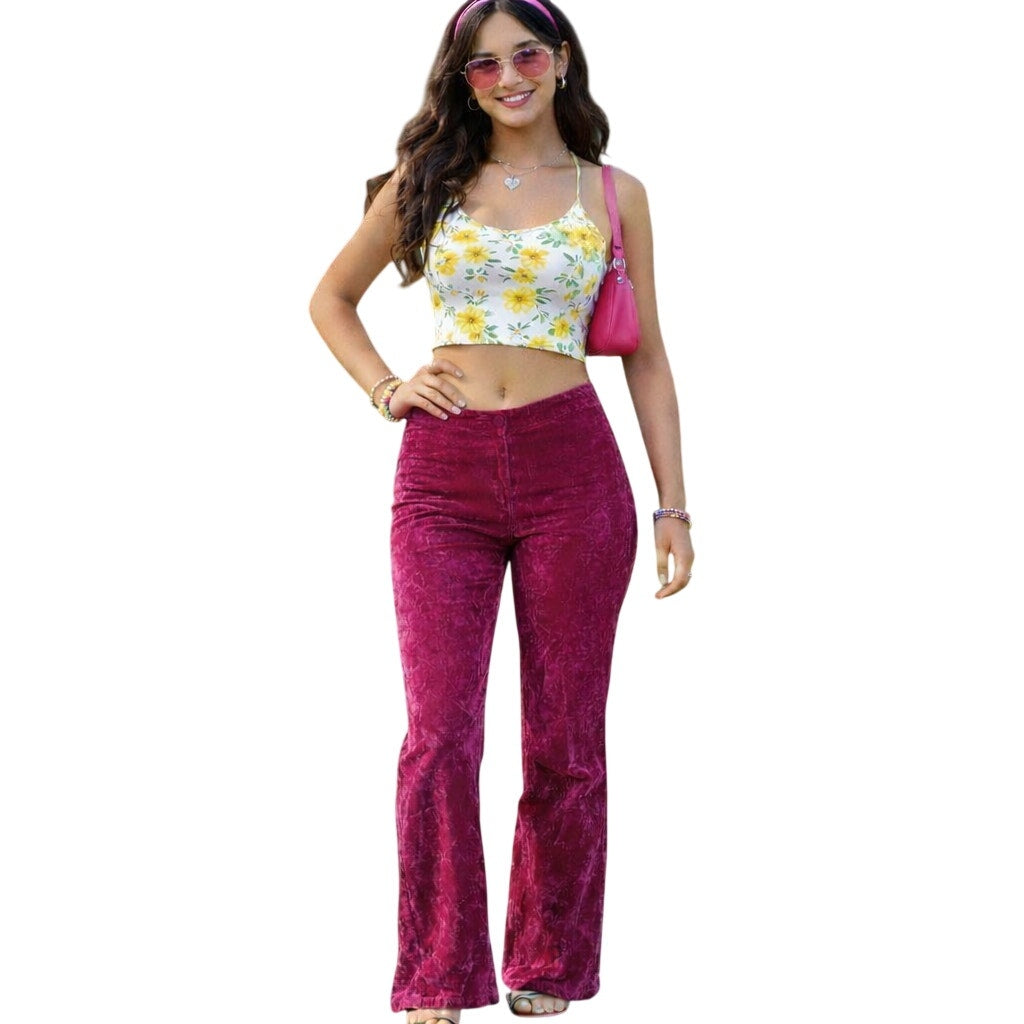Vintage 70s Women's XS Magenta Velour Pants Alden’s Union Made 23" Waist