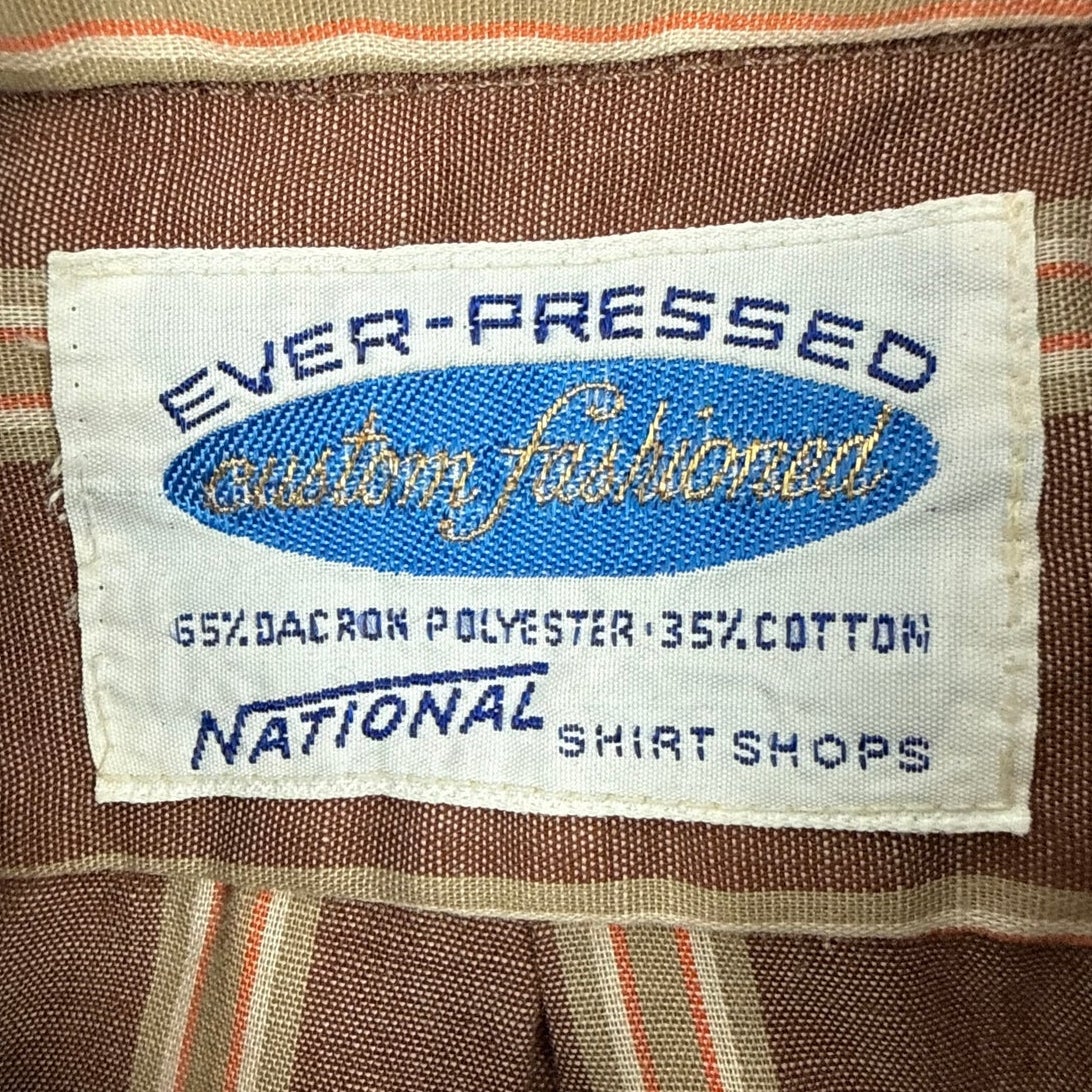 Vintage 60s Ever Pressed National Brown Striped Shirt Men’s Medium