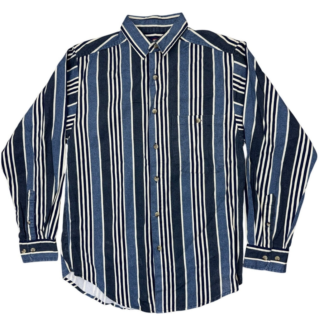 Vintage Y2K Faded Glory Blue Striped Button-Down Shirt Men's Small Long Sleeve