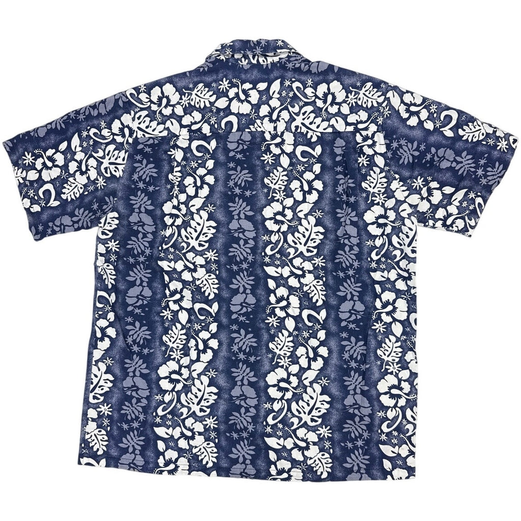 Vintage 80s Mens Large Navy White Floral Hawaiian Aloha Shirt 44 Chest