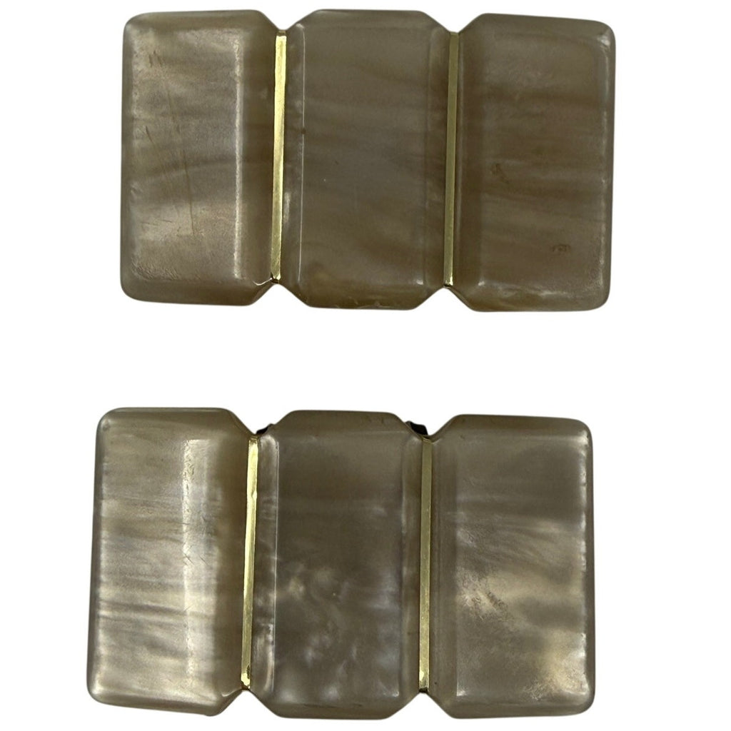 Vintage 60s Taupe Shoe Clips Gold Tone Rectangular Art Deco Style