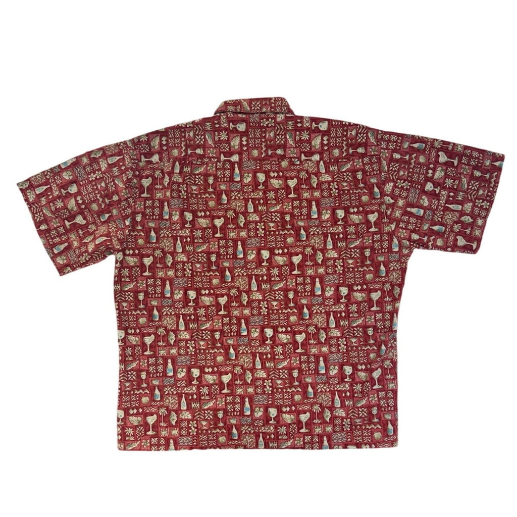 Vintage 80s Campia Cocktail Print Hawaiian Shirt XXL Red Cotton USA