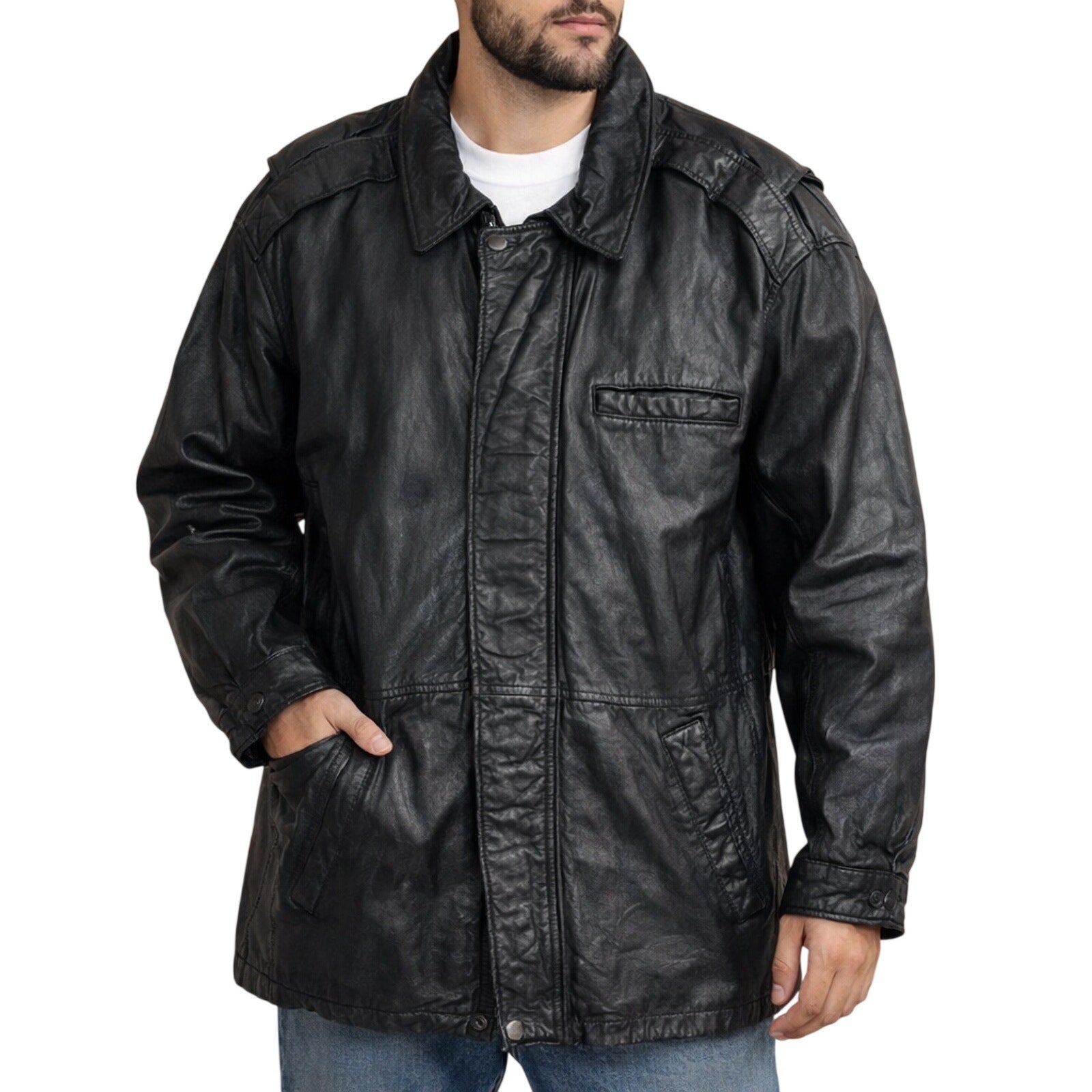 Vintage 90s Wilsons Black Leather Jackets Zip Front Snap Cuffs Lined Men’s XL
