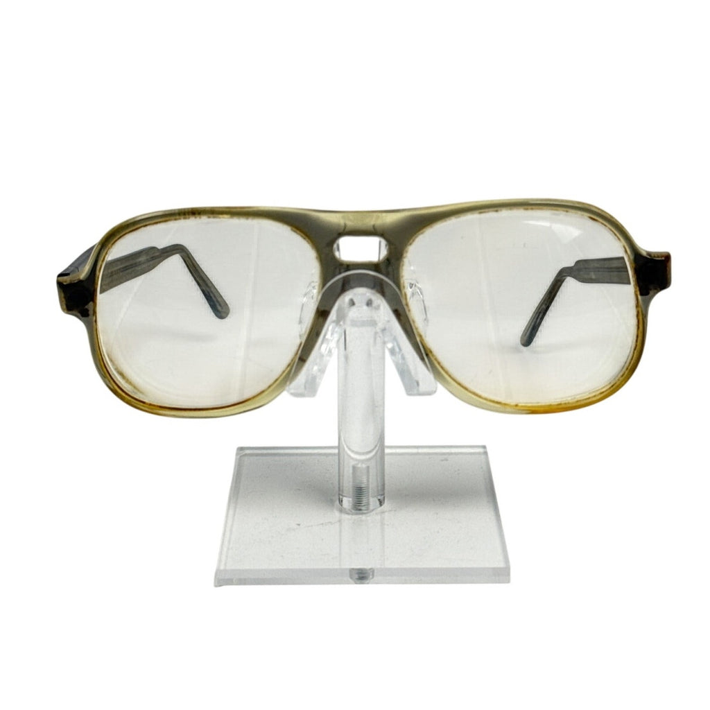 Vintage 1970s Olive Green Yellow Double Bridge Eyeglasses Frame 5.5”