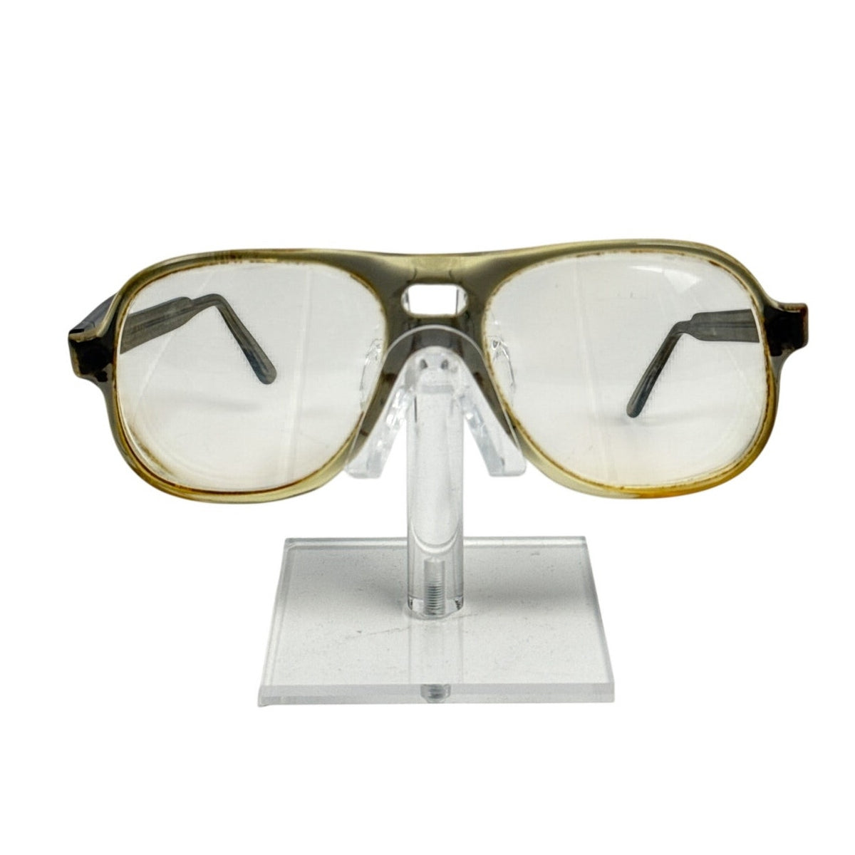 Vintage 1970s Olive Green Yellow Double Bridge Eyeglasses Frame 5.5”