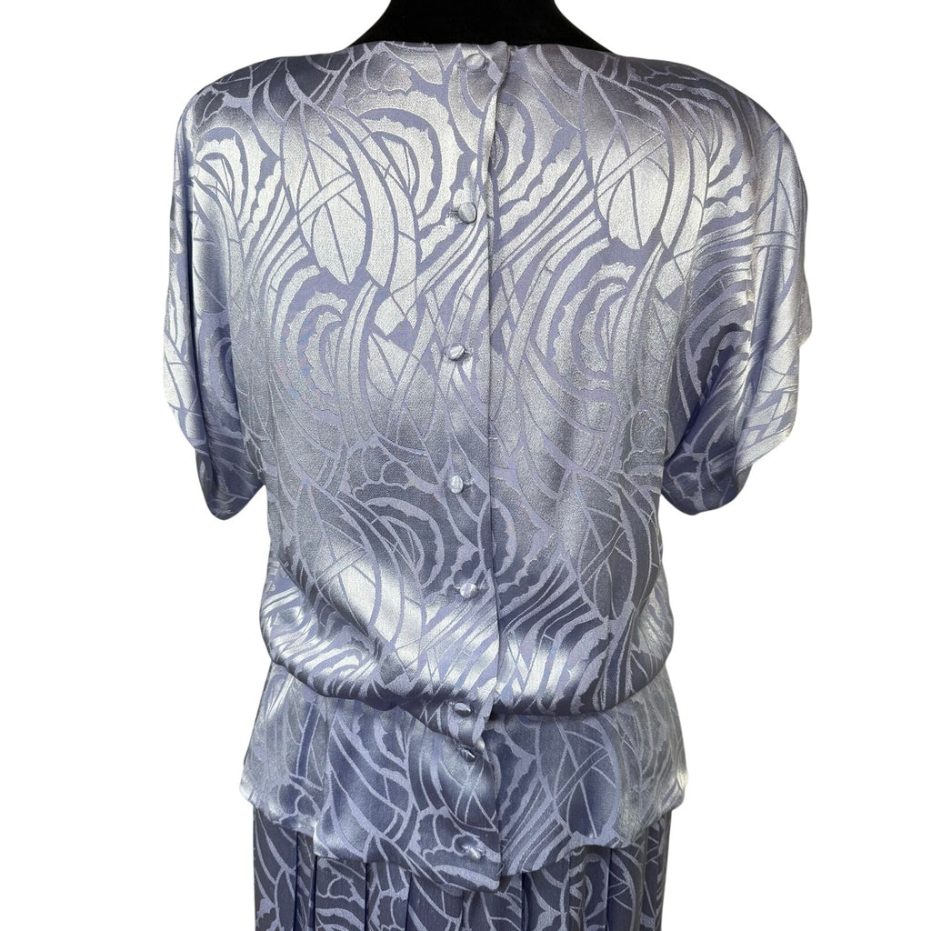 Vintage 80s Lavender Pleated Peplum Rhinestone Women's Medium Dress