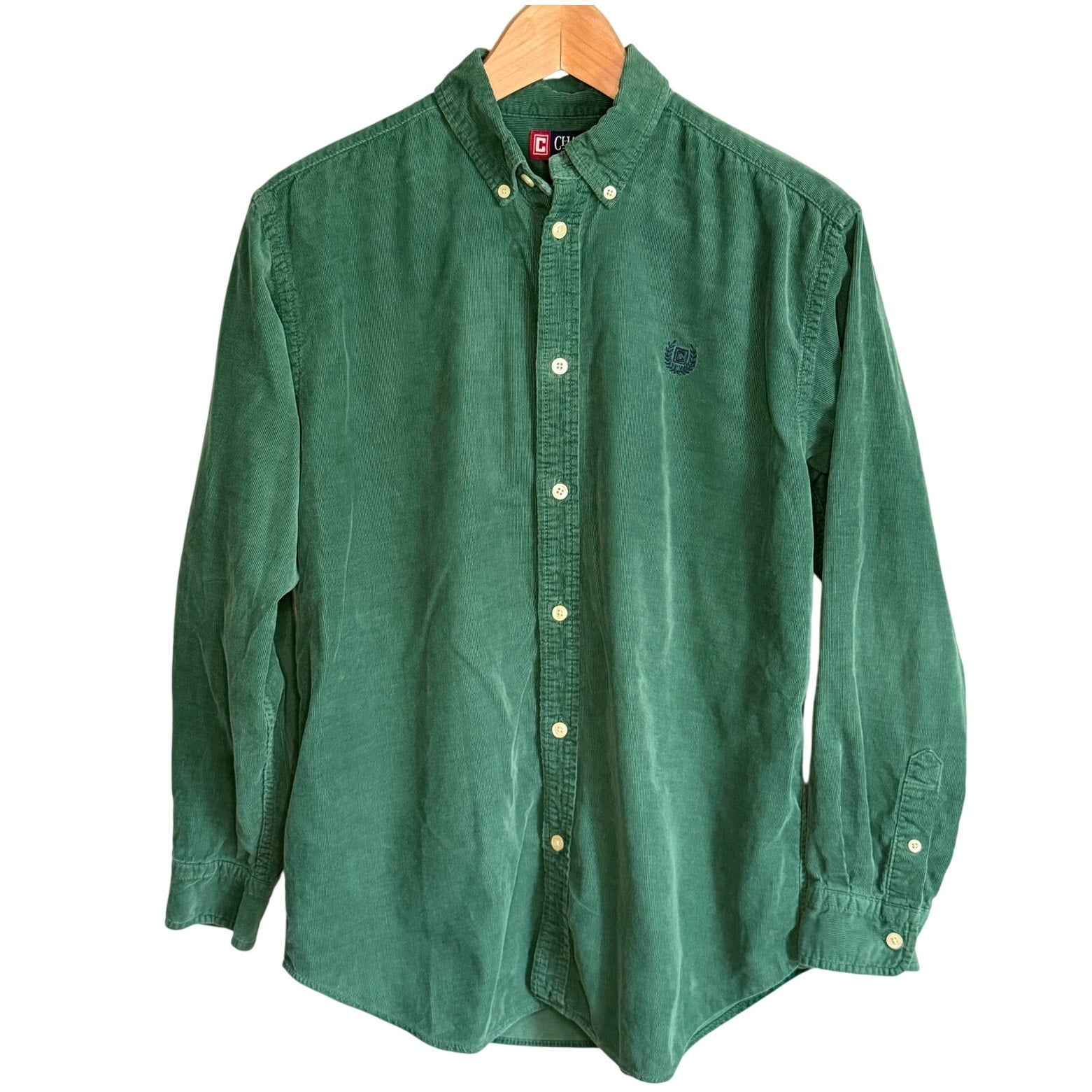Vintage 90s Chaps Ralph Lauren Green Corduroy Button Down Shirt Boys 18/20