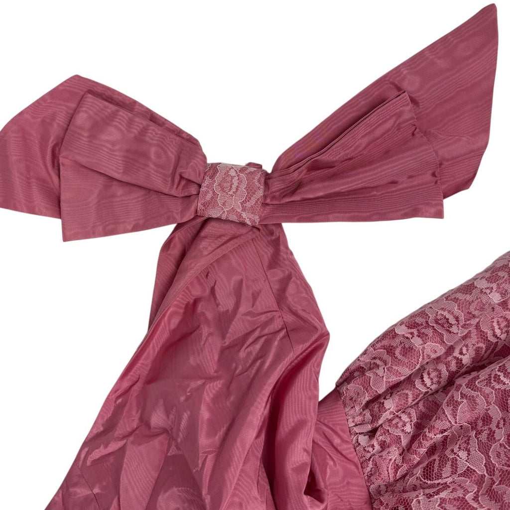 Vintage 1980s Mauve Lace One Shoulder Bow Formal Midi Dress Women's Small