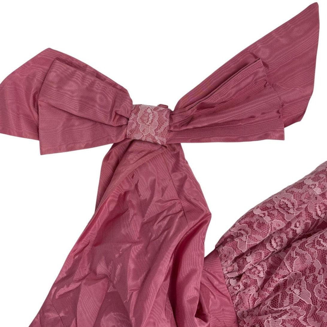 Vintage 1980s Mauve Lace One Shoulder Bow Formal Midi Dress Women's Small
