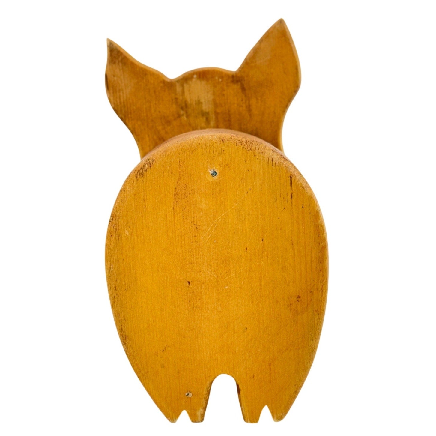 Vintage Hand Carved Wooden Piggy Bank Twist Nose Coin Bank Folk Art Pig MCM