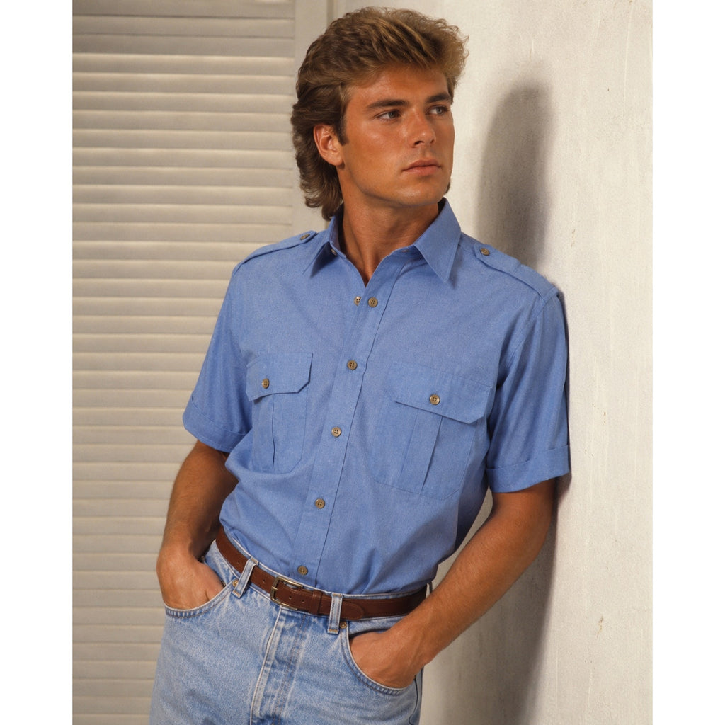Vintage 80s Mervyn's Collection Blue Safari Utility Shirt Men's Medium