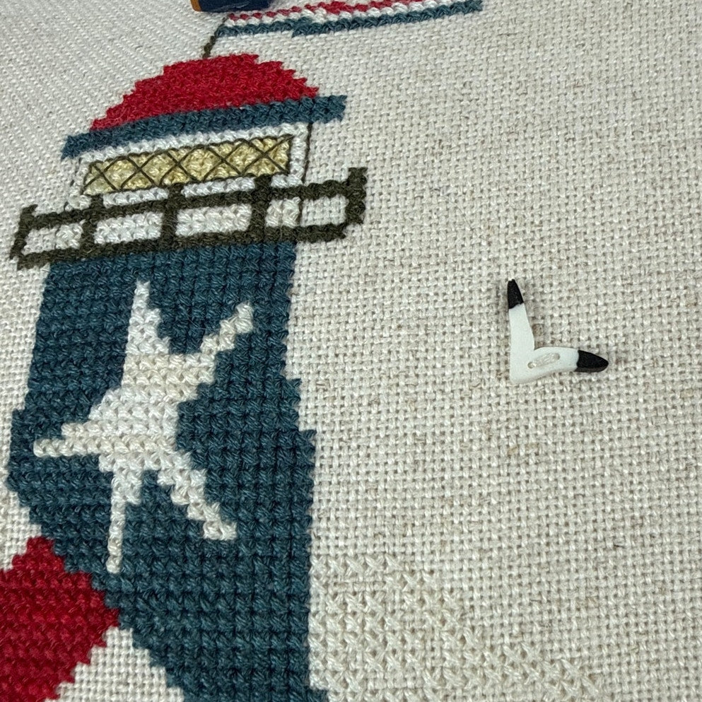 Vintage Patriotic Lighthouse Sailboat Stitched Throw Pillow 10.75”