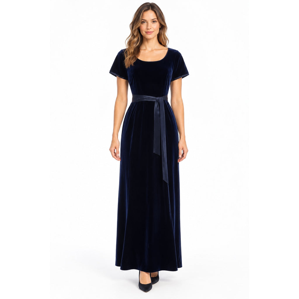 Vintage 90s Robbie Bee Royal Blue Velvet A-Line Maxi Dress Women’s Small