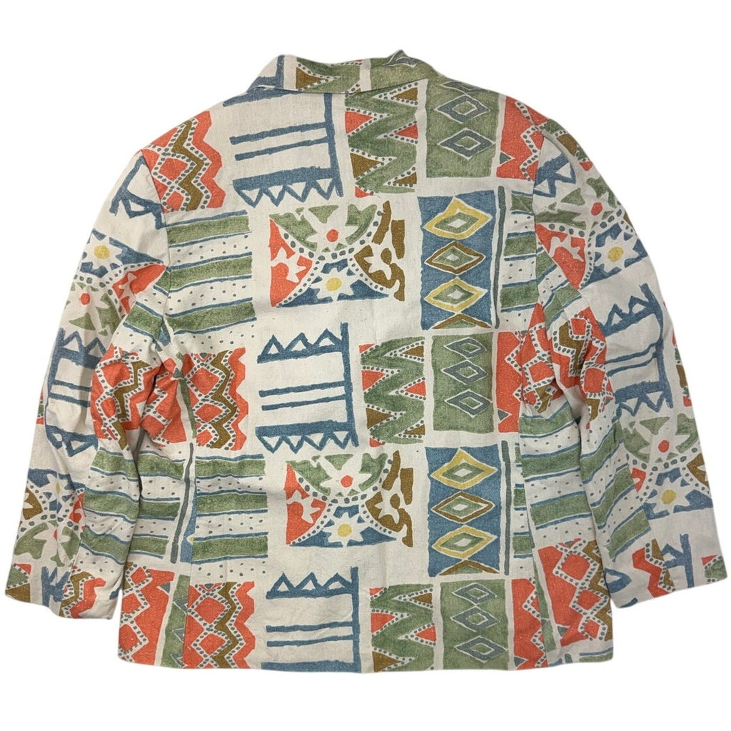 Vintage 80s Baccini Silk 3 Piece Skirt Suit Set Geometric Print Women's 18