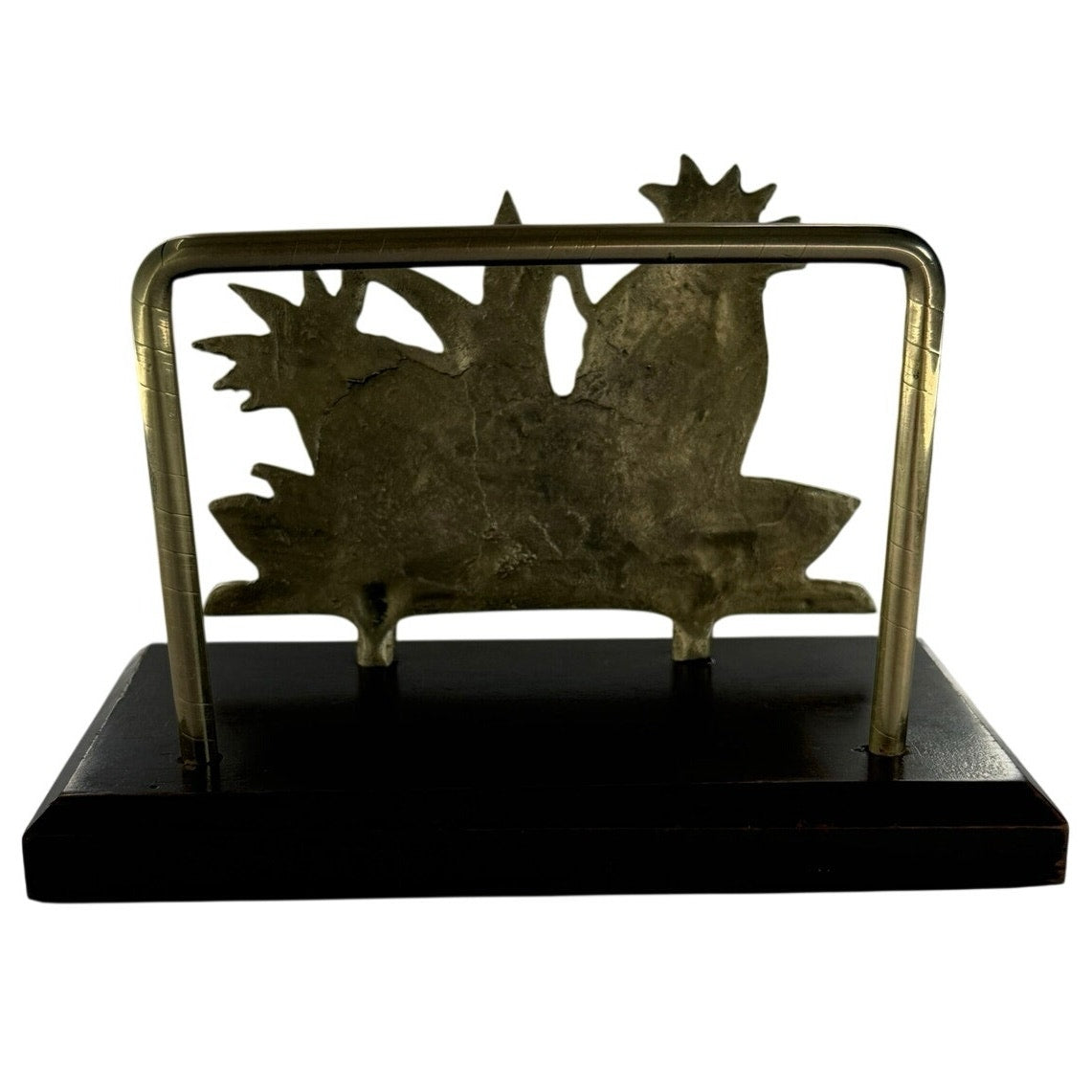 Vintage 70s Pineapple Surfboard Brass Napkin Holder Wood Base Decor