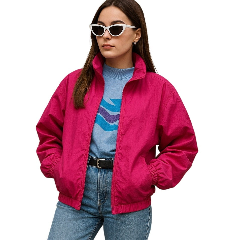 Vintage 90s Women's XL Pink Windbreaker Jacket Pacific Trail Hood Zip Pockets