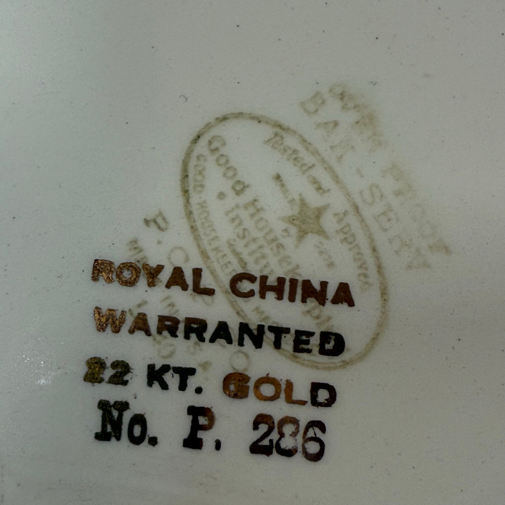 Vintage 40s Royal China Gold Handled Cake Plate Floral Filigree USA83
