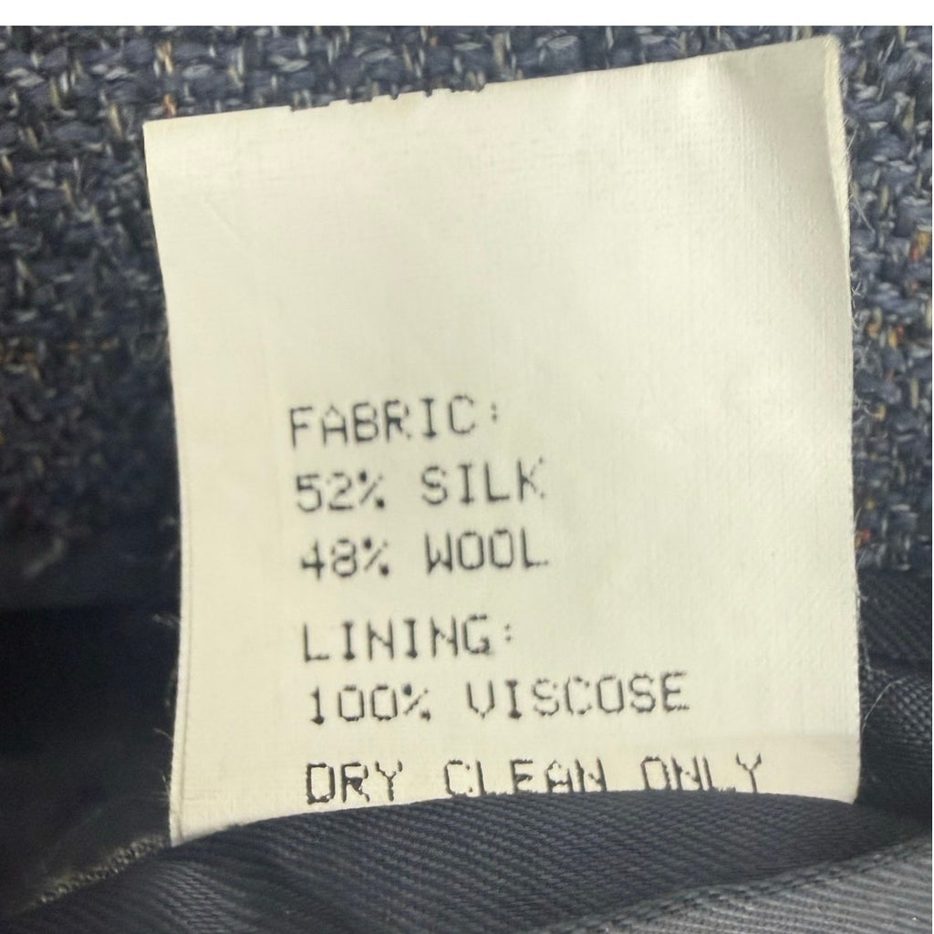 Vintage 90s Pronto Uomo Silk Wool Navy Windowpane Sport Coat 46R Italy