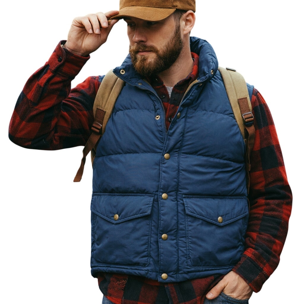 Vintage 80s Men’s Medium Woolrich Vest Navy Down Puffer Made in USA Outdoors