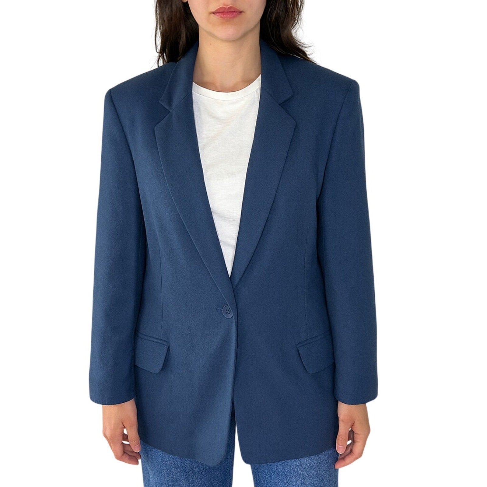 Vintage 80s Pendleton Blue Wool Blazer Jacket Women’s 18 Shoulder Pads