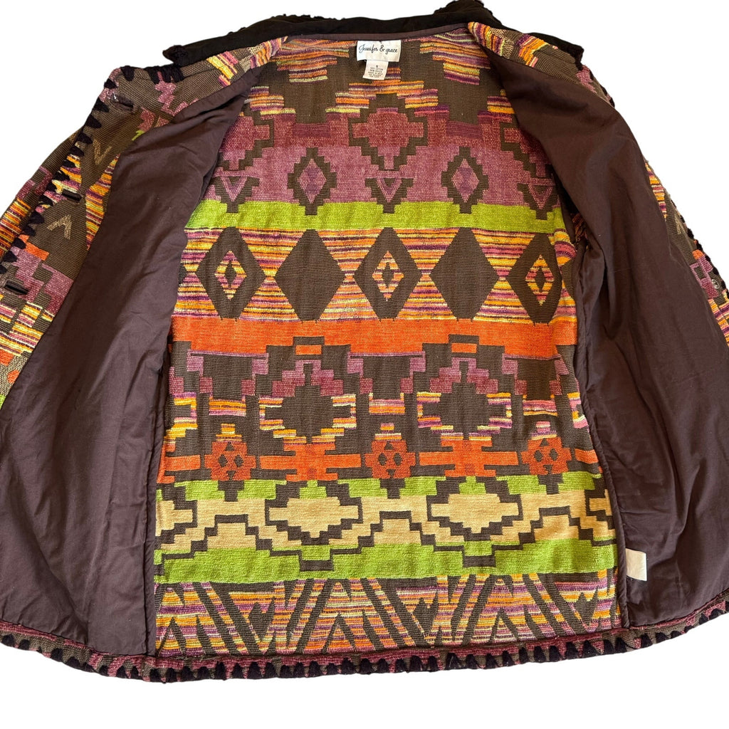 Jennifer & Grace Southwestern Aztec Tapestry Jacket Women's Small Cotton