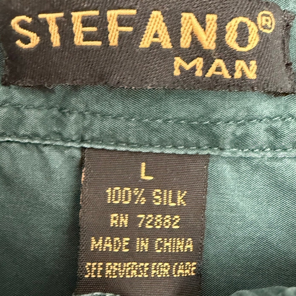 Vintage 90s Stefano Man Silk Shirt Green Button Front Men's Large