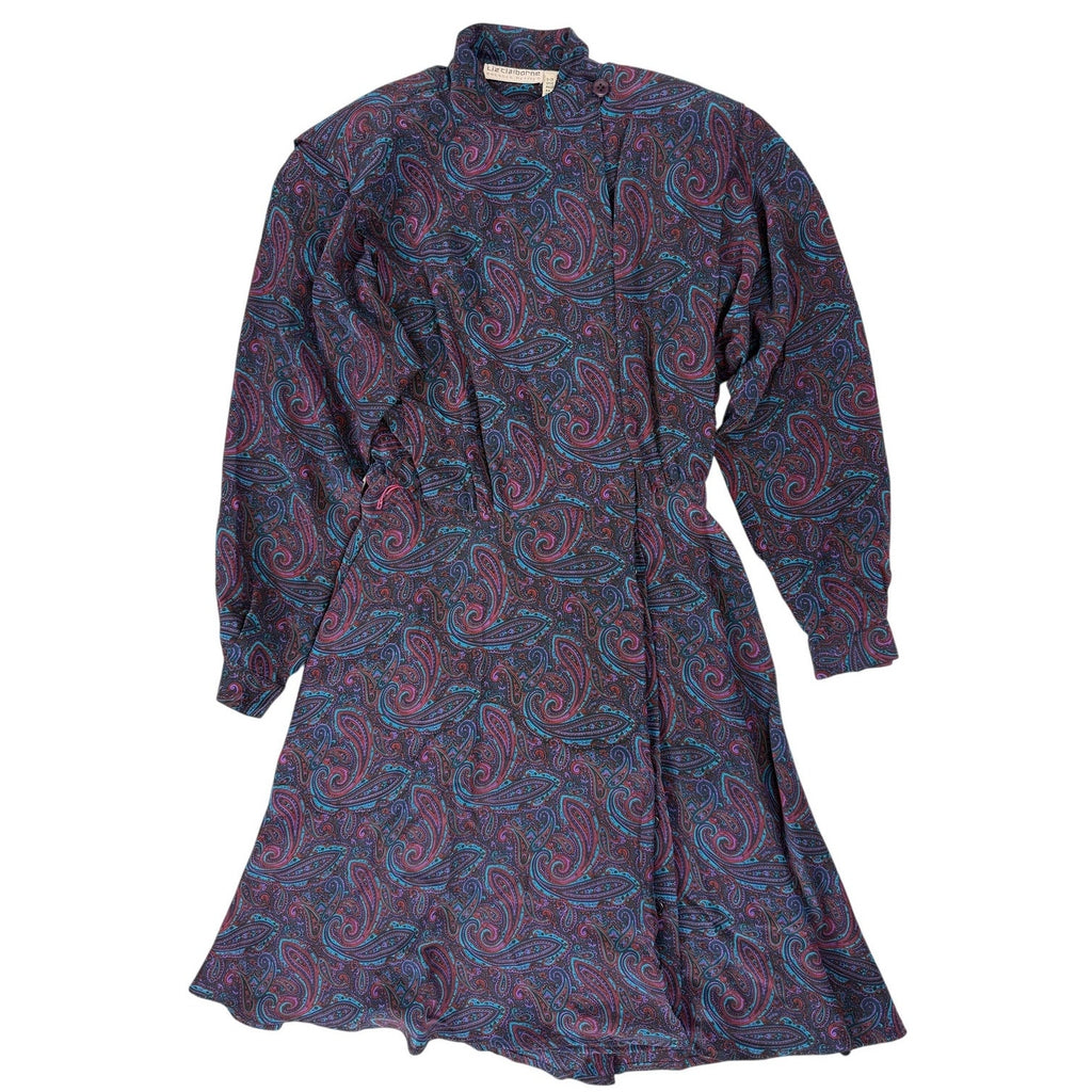 Vintage Liz Claiborne Silk Paisley Dress Purple Pleated A-Line 80s 90s