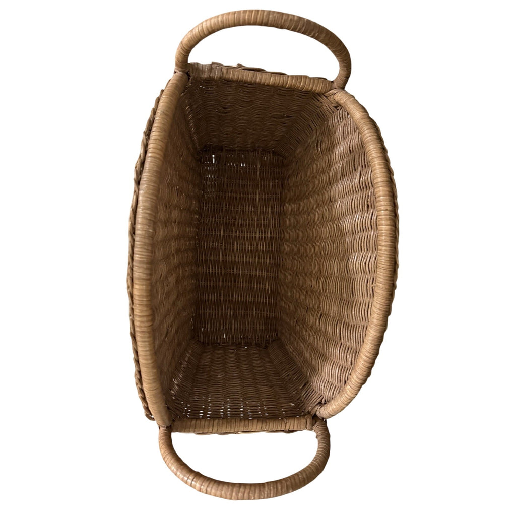 Vintage 80s French Country Wicker Basket Magazine Holder Basket Apple Accent