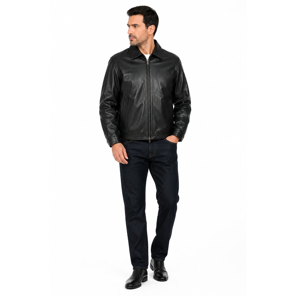 AnAum Men's 3XL Black Leather Bomber Jacket Zip Front Pakistan