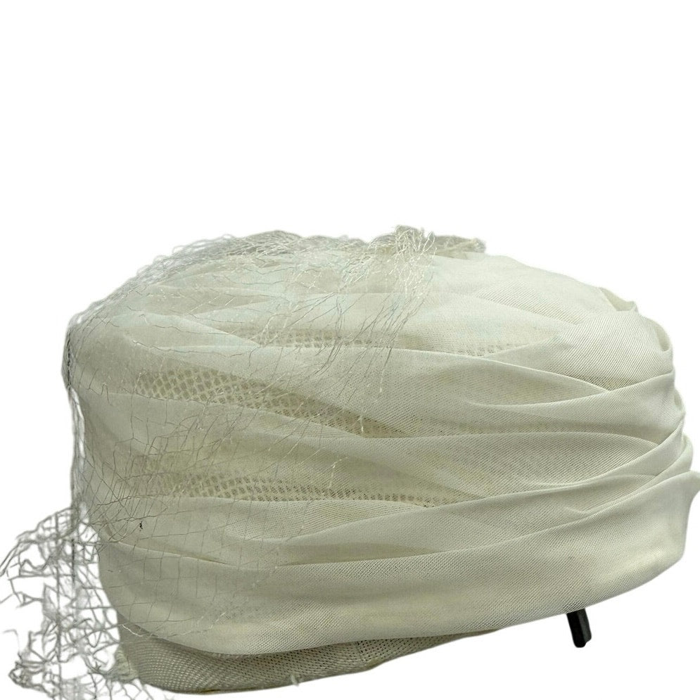 Vintage 1960s White Pillbox Hat Veil Union Label Wedding Formal