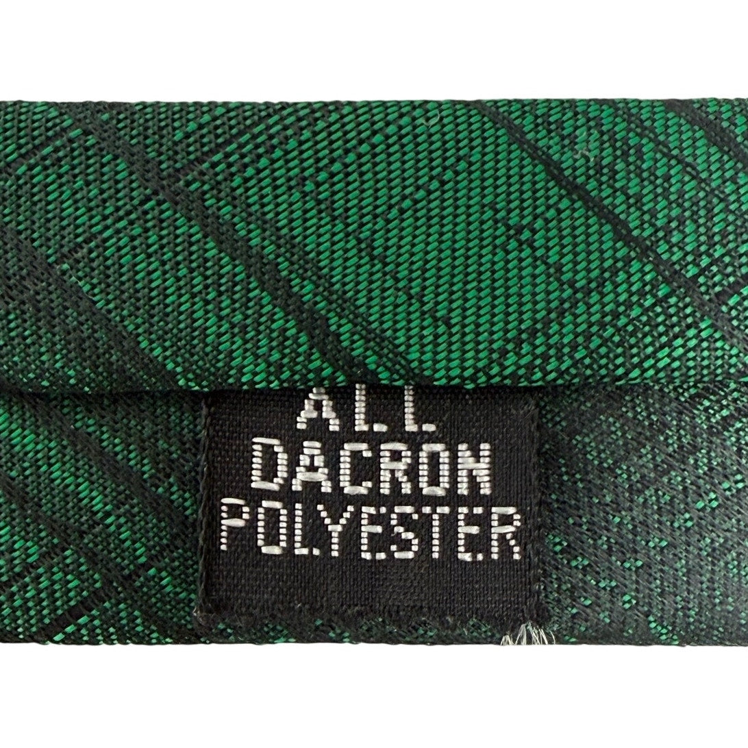 Vintage 1960s Green Geometric Polyester Skinny Necktie French Tip 2.5"