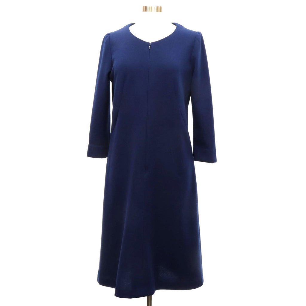 Vintage 1970s Navy Blue A-Line Knit Dress Minimalist Mod 38 Bust