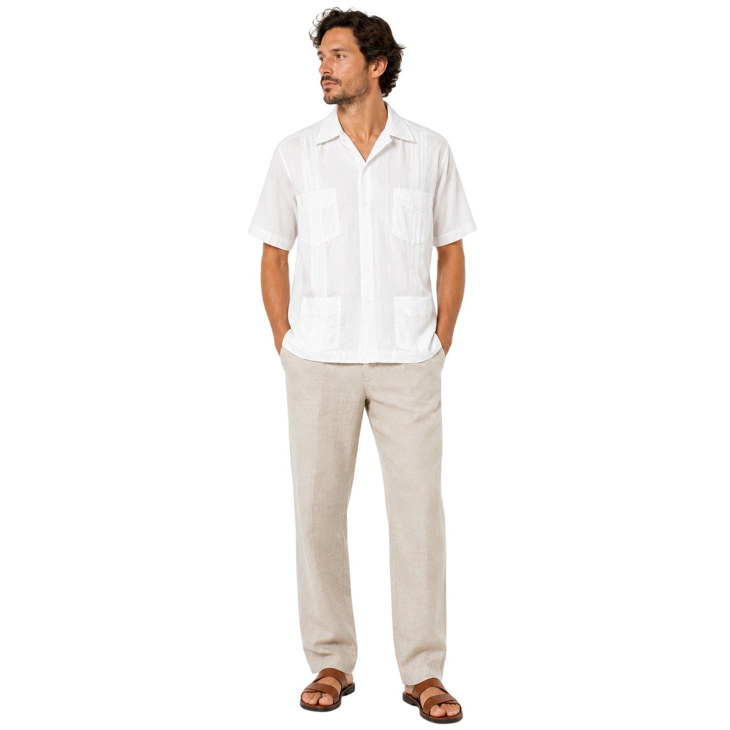 Vintage 80s White Guayabera Shirt Mens XL 4 Pocket Pintuck Mexico