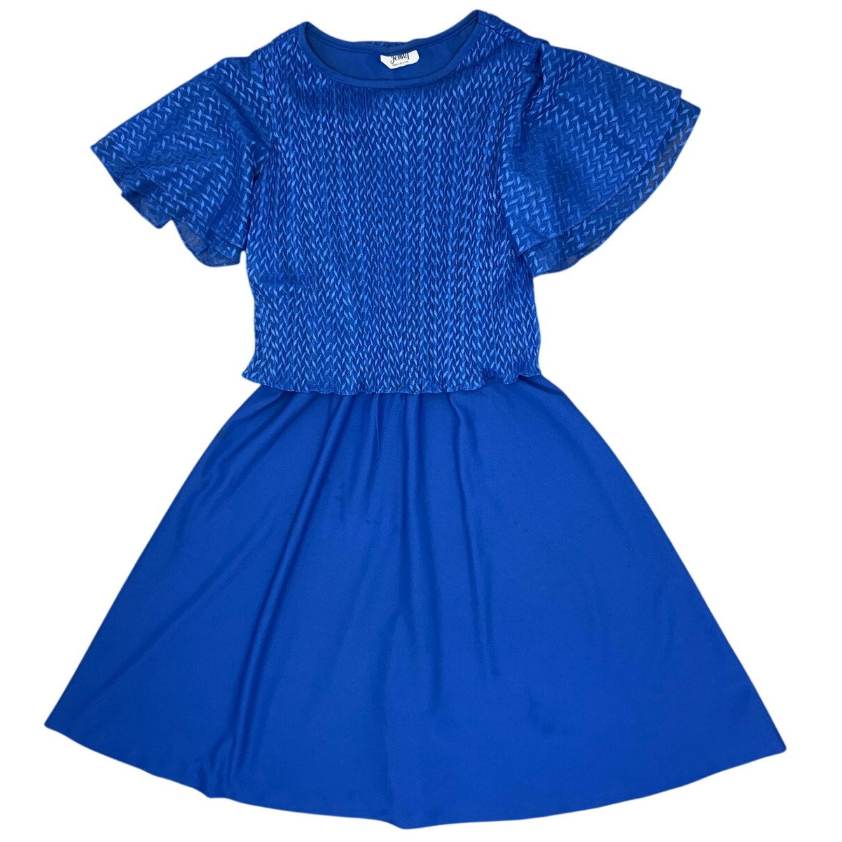 Vintage 70s Women's Small Jenny Blue Pleated Overlay Dress Disco Midi USA