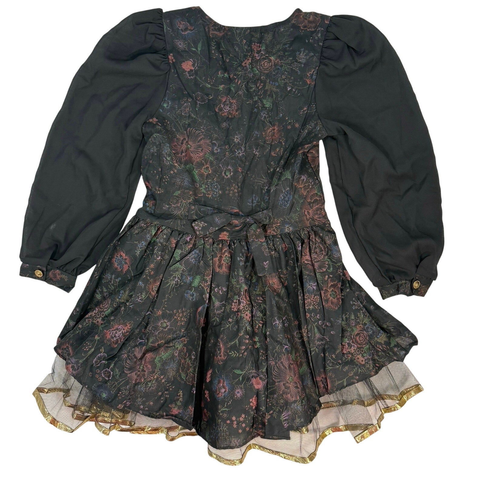 90s Girls Floral Party Dress Puff Sleeve